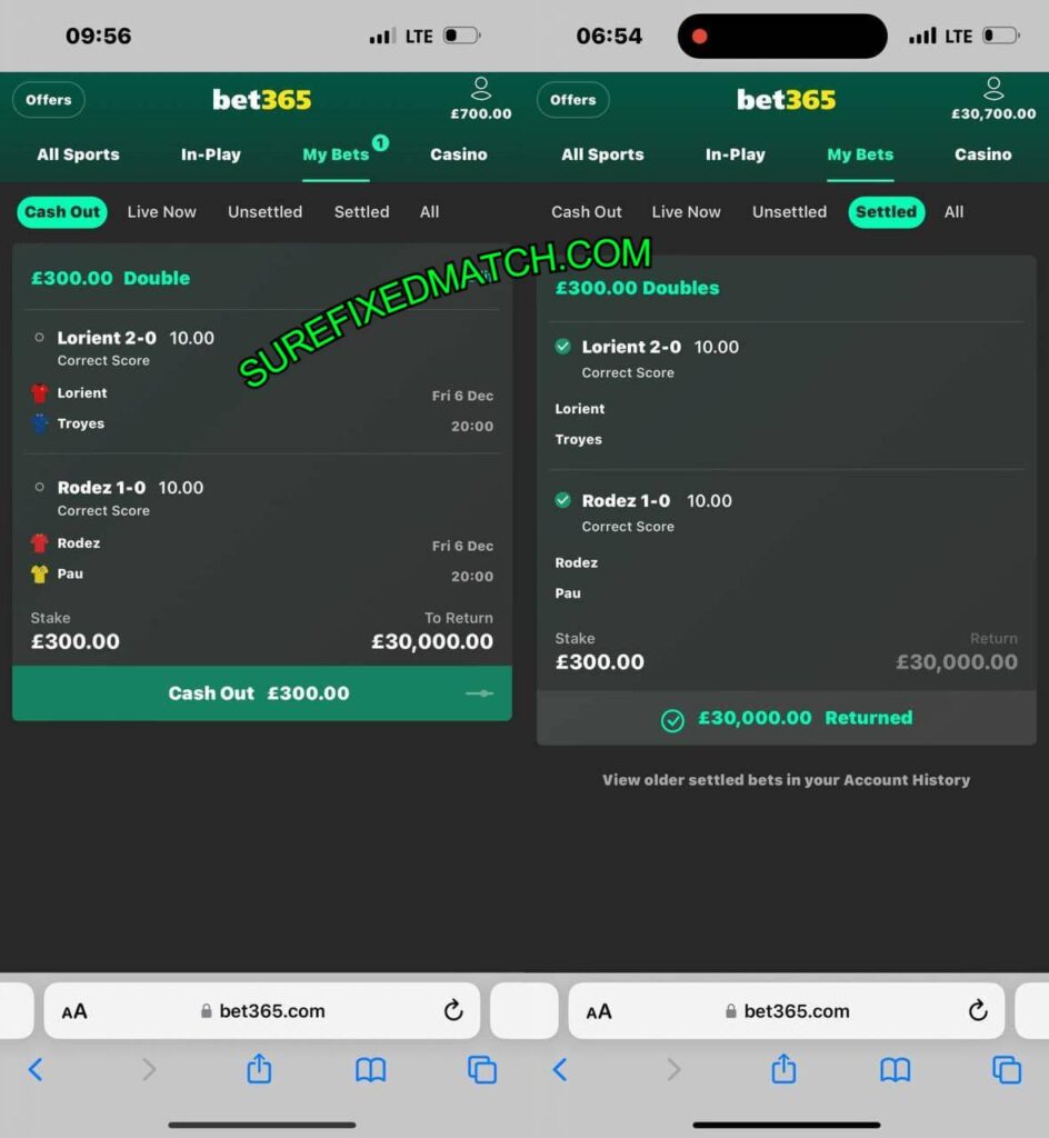 BEST BET365 FIXED MATCH TIPS CORRECT SCORE