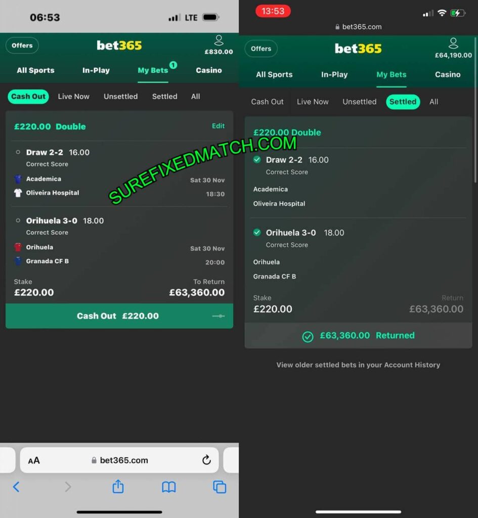 BET365 CORRECT SCORE FIXED MATCH