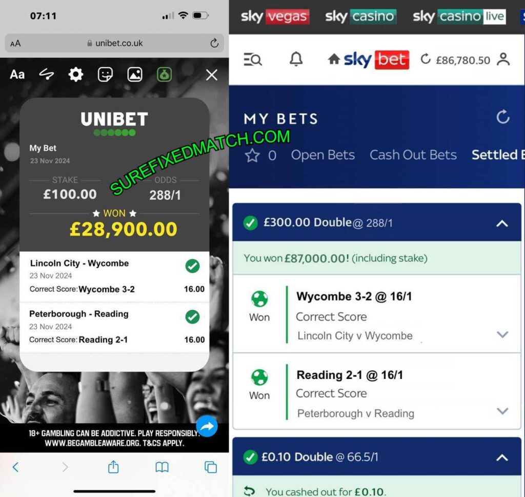 UNIBET SKY BET FIXED MATCHES