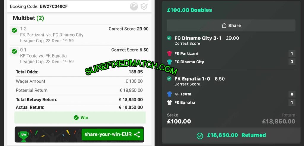 SURE CORRECT SCORE FIXED MATCHES