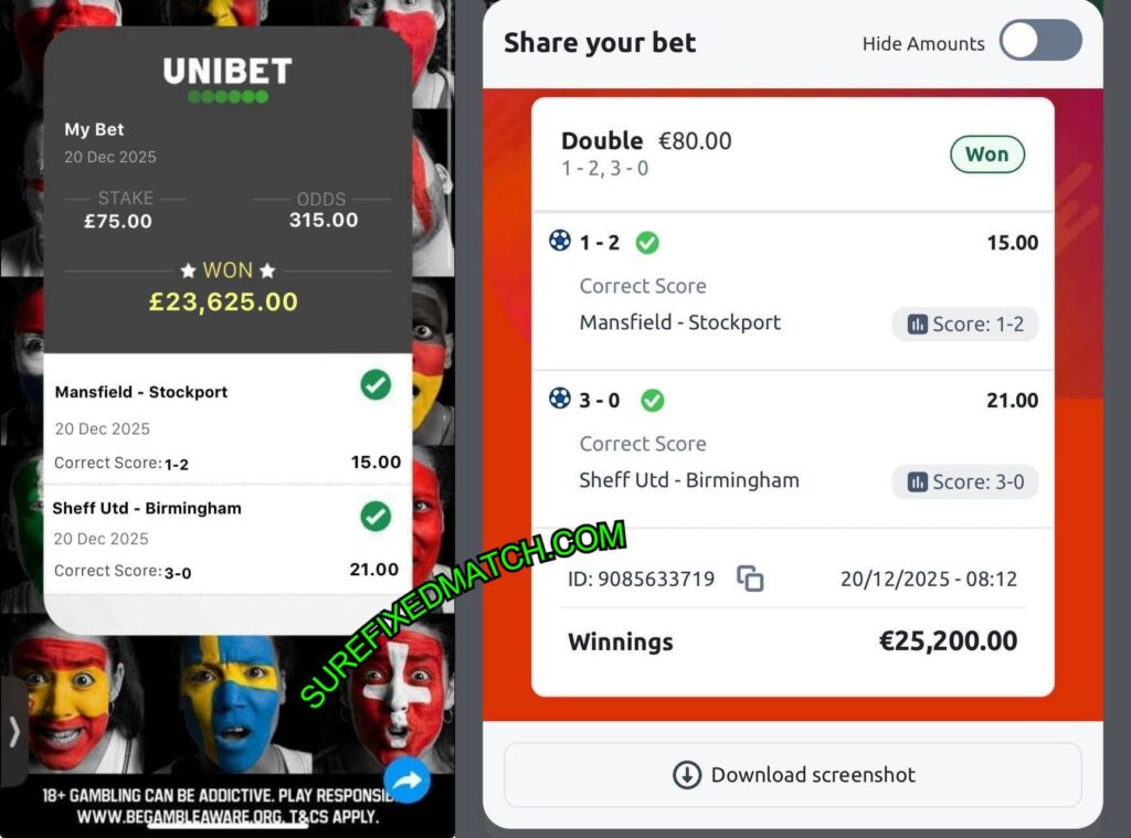 UNIBET CORRECT FIXED MATCH