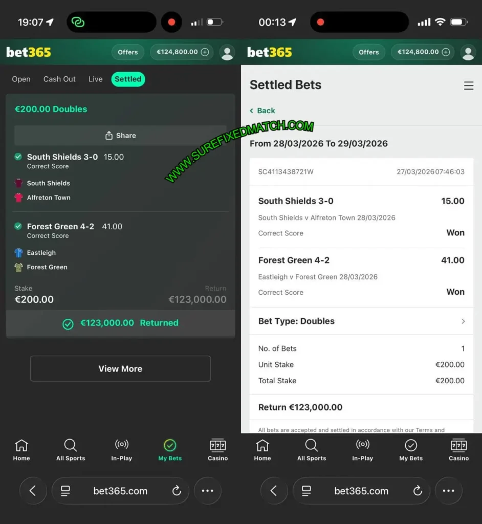 BET365 CORRECT SCORE FIXED MATCH BET