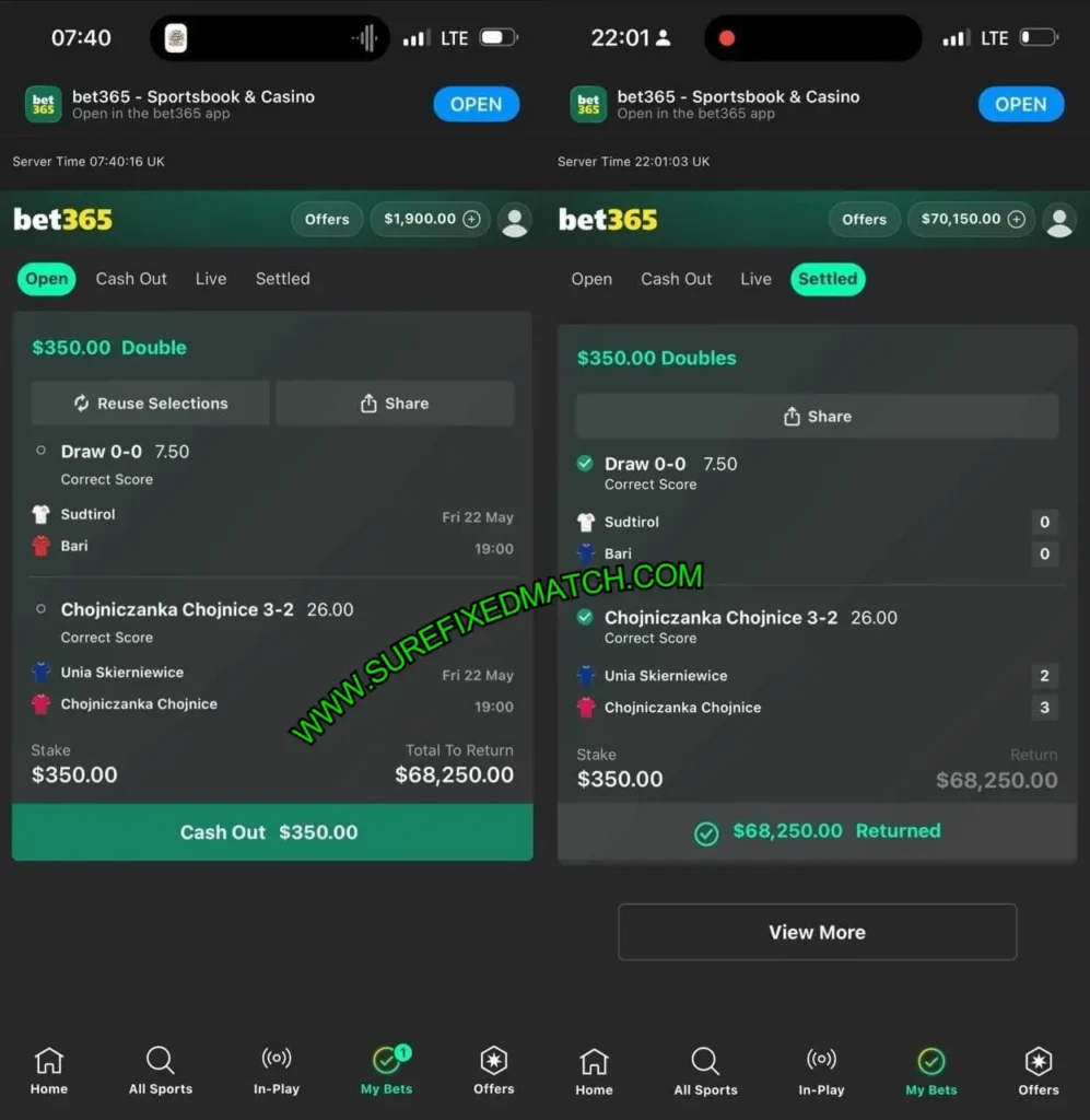 BET365 SAFE CORRECT SCORE MATCHES