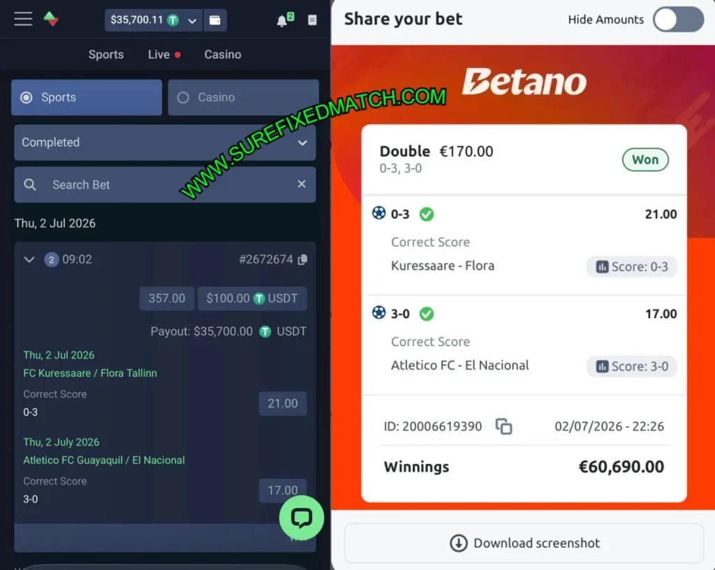 BETANO CORRECT SCORE BETTING MATCHES