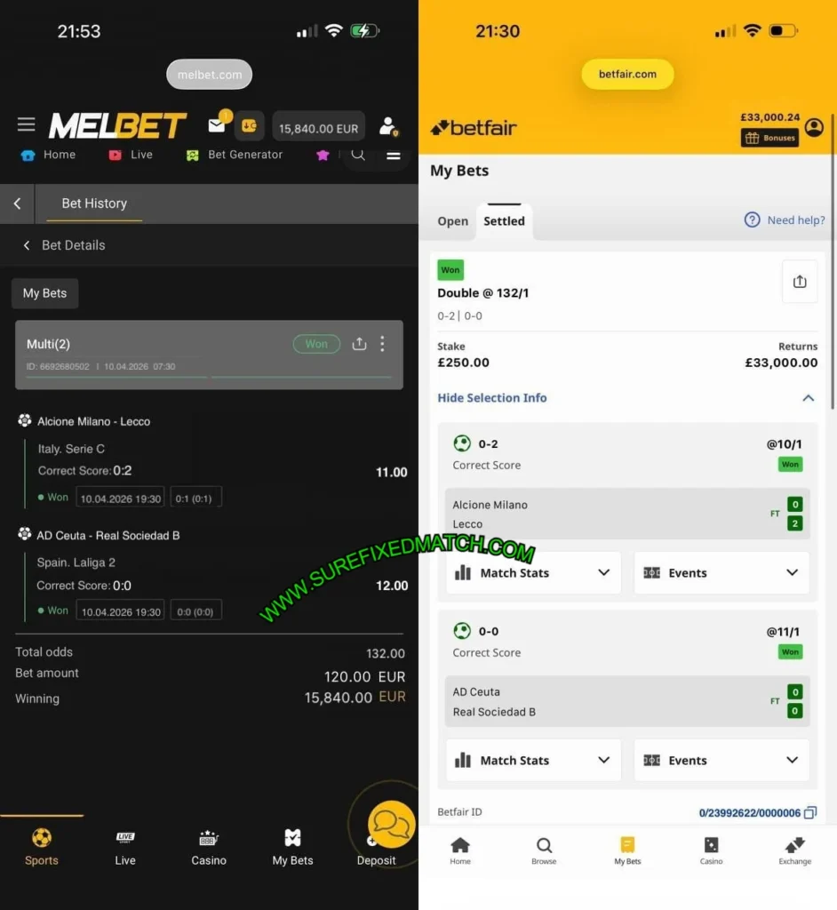 BETFAIR CORRECT FIXED MATCHES