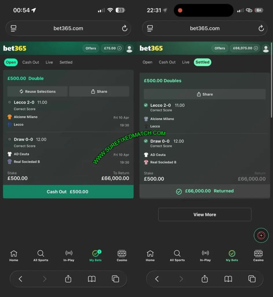 CORRECT BET365 FIXED MATHCES SCORE