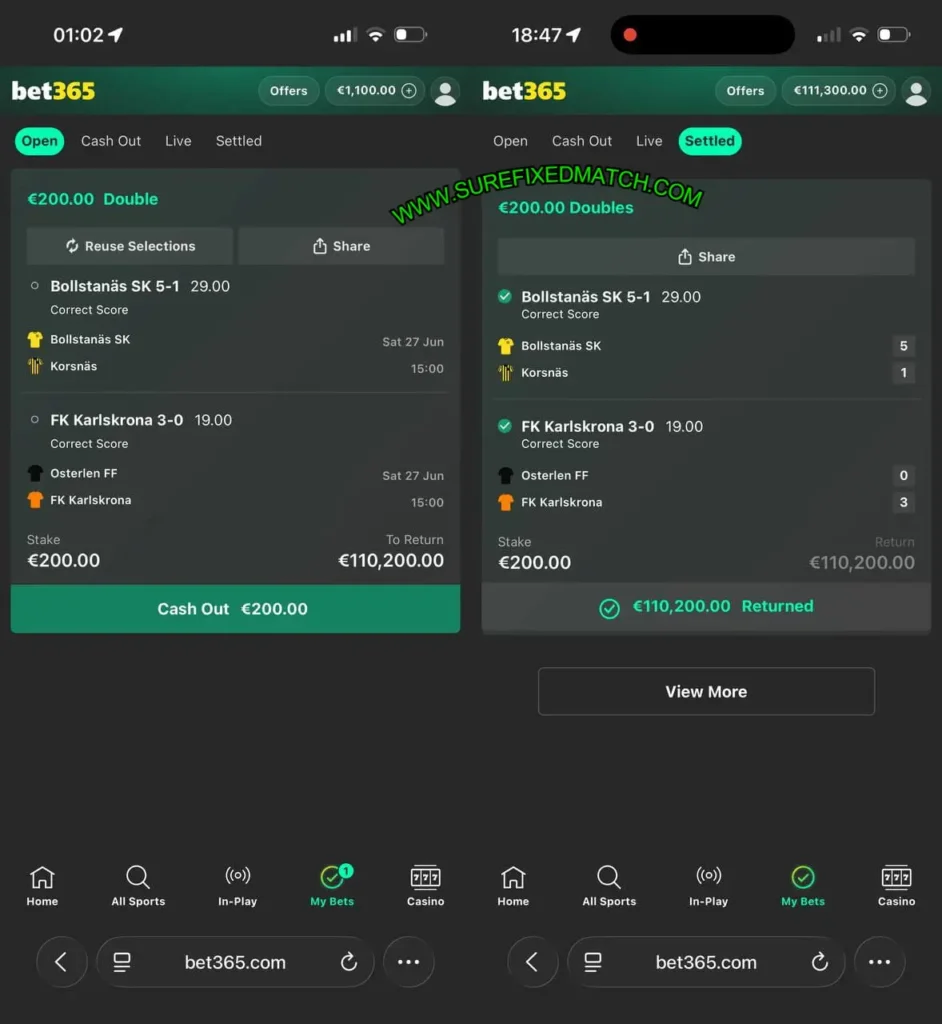 CORRECT SCORE MATCHES ON BET365