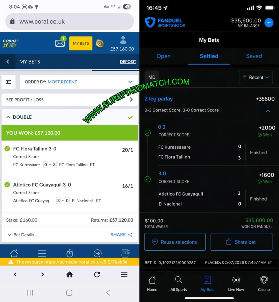 FANDUEL CORRECT SCORE SAFE MATCHES