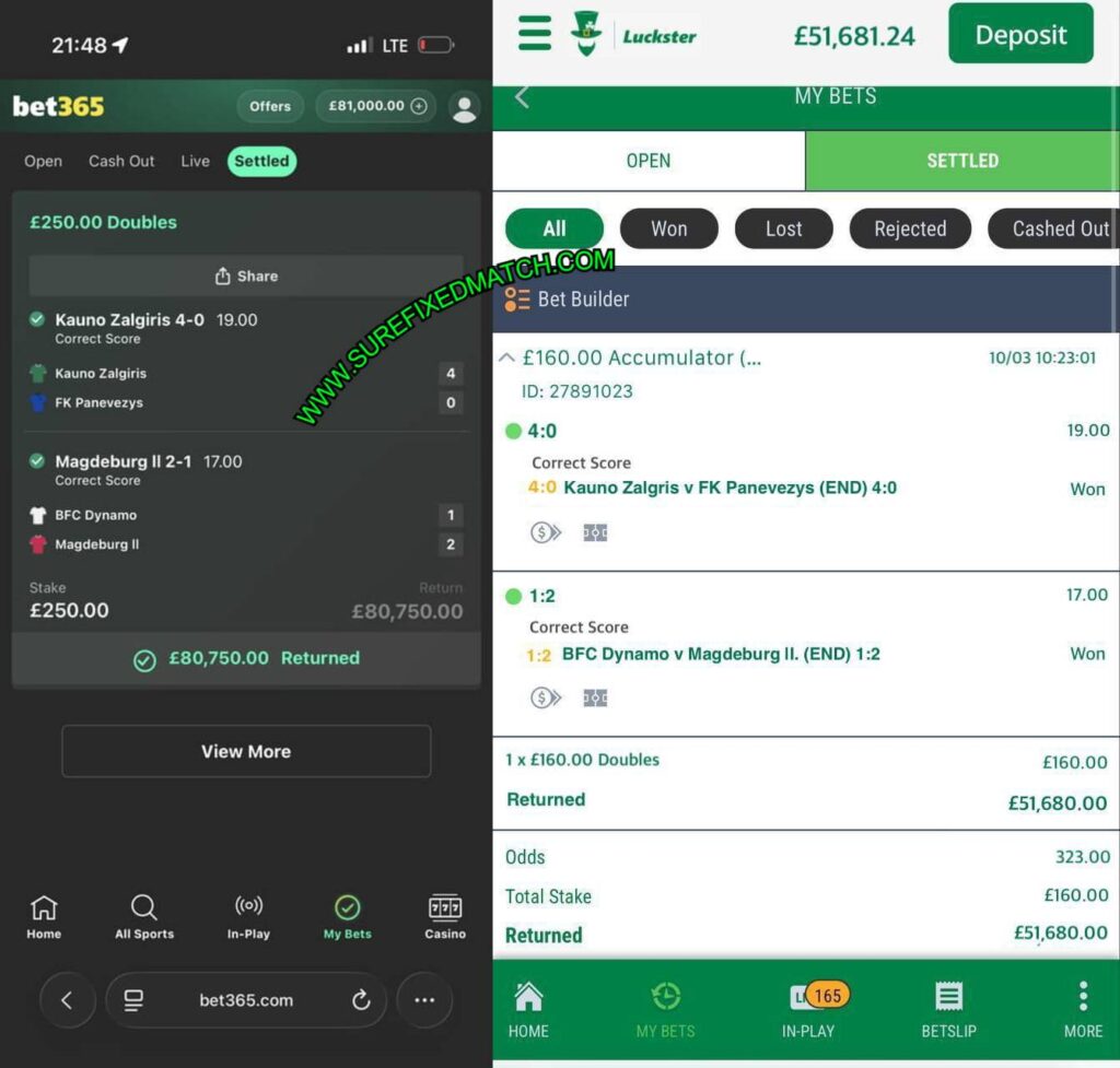 LUCKSTER CORRECT SCORE FIXED MATCHES