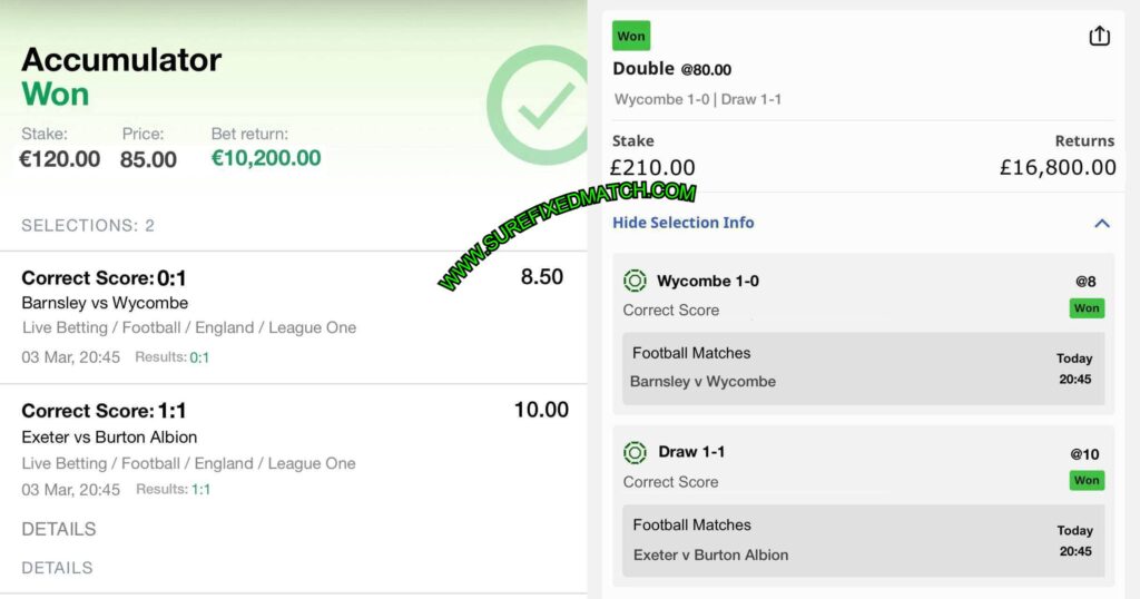 MARATHON BET CORRECT FIXED MATCHES