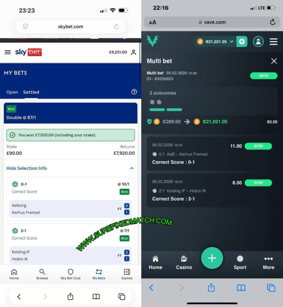 SKYBET CORRECT FIXED MATCHES SCORES