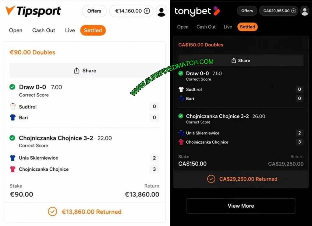 TONYBET CORRECT SCORE TIPS